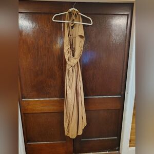 Beige halter tie dress, open in the back,. beautiful sexy and light weight,XL